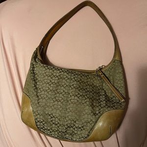 Tan jacquard coach bag